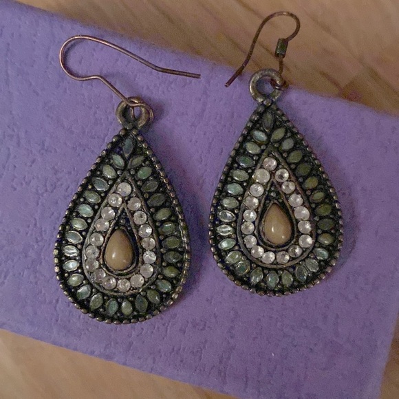 ✅Boho Chic fuse beads &  zirconia stones earrings, set antique bronze back. - Picture 1 of 3
